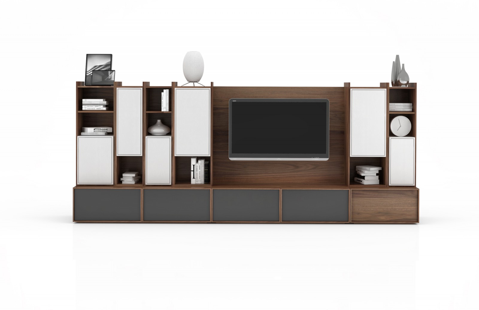 SHOWN IN EXPRESSO WALNUT AND WHITE 327 L-26 wall unit