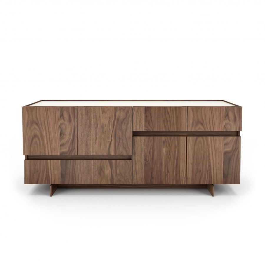 Illustré en noyer naturel 204 et verre crème 321 Buffet 72''