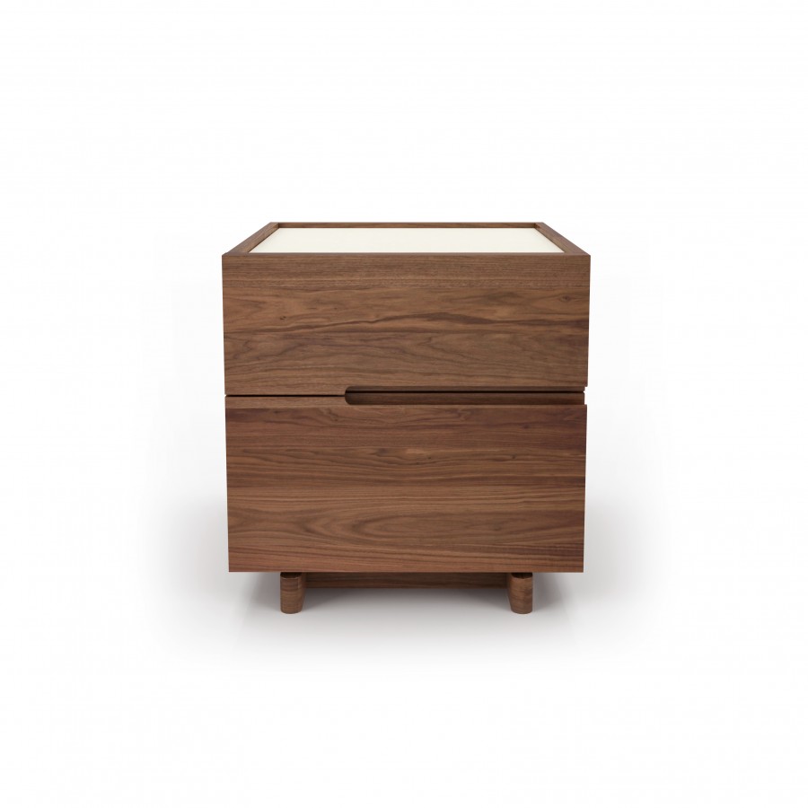 Illustré en noyer 500, et vitre crème 321 Petite table de nuit