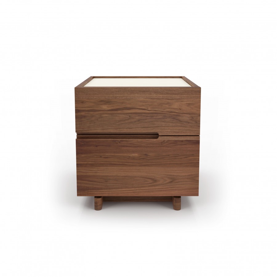 Illustré en noyer 500, et vitre crème 321 Petite table de nuit