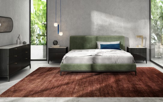 Shown in blackened Birch 23, Calacatta ceramic top 921 and in Velvety fabric VY032.