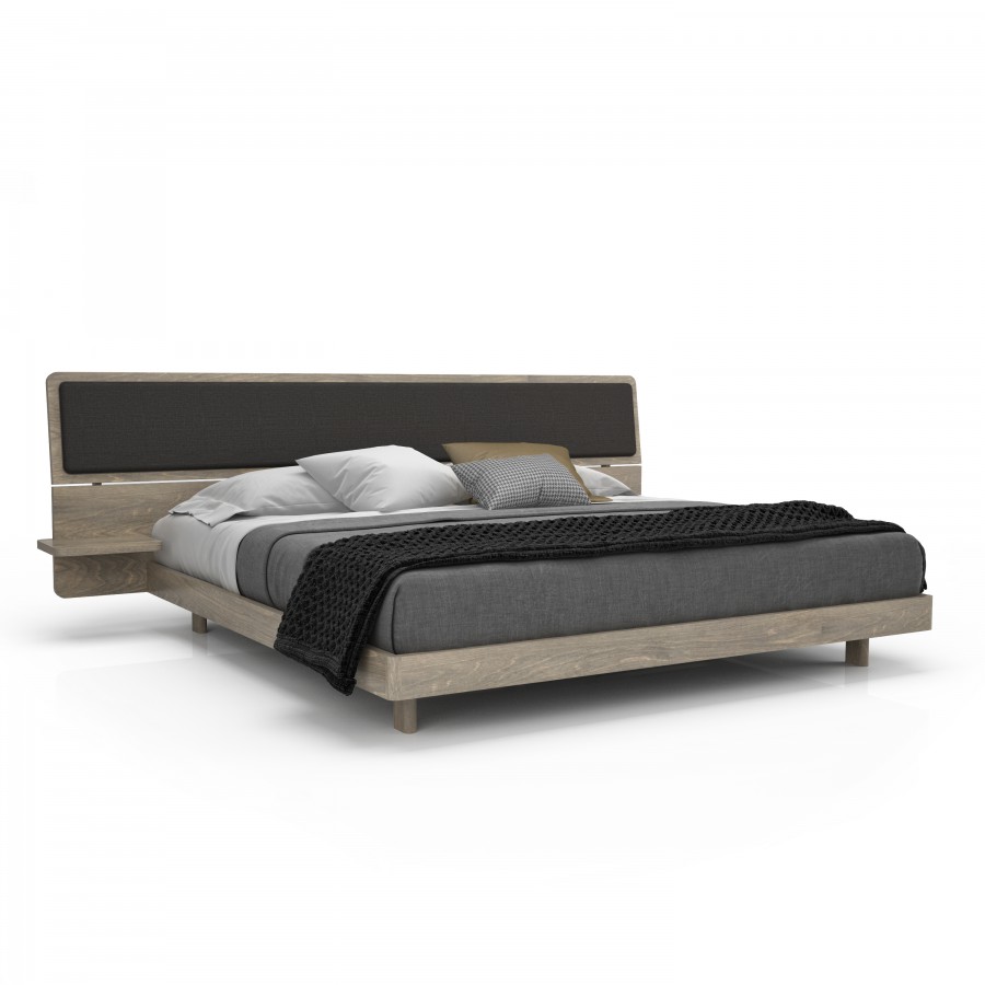 Shown in raw birch #005 and Velluto fabric Queen / King extended bed