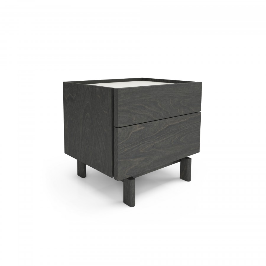 Shown in anthracite 21 and cream 321 lacquered glass 2 drawer nightstand