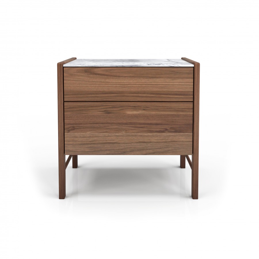 Shown in natural light walnut #500 et white Cherokee marble 2 drawer nightstand