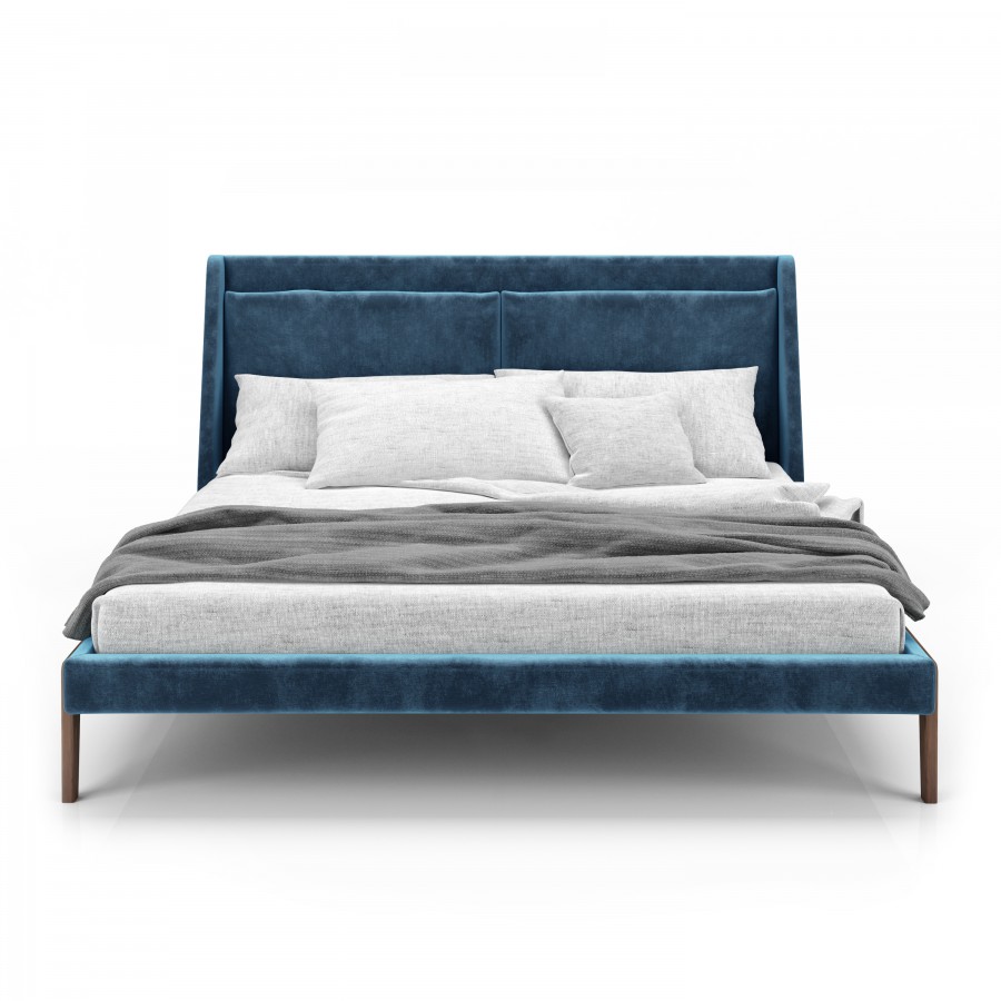 Shown in natural light walnut #500 and Velluto fabric queen/king upholstered bed