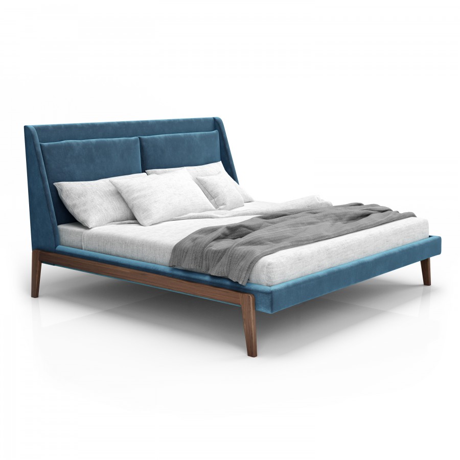 Shown in natural light walnut #500 and Velluto fabric queen/king upholstered bed