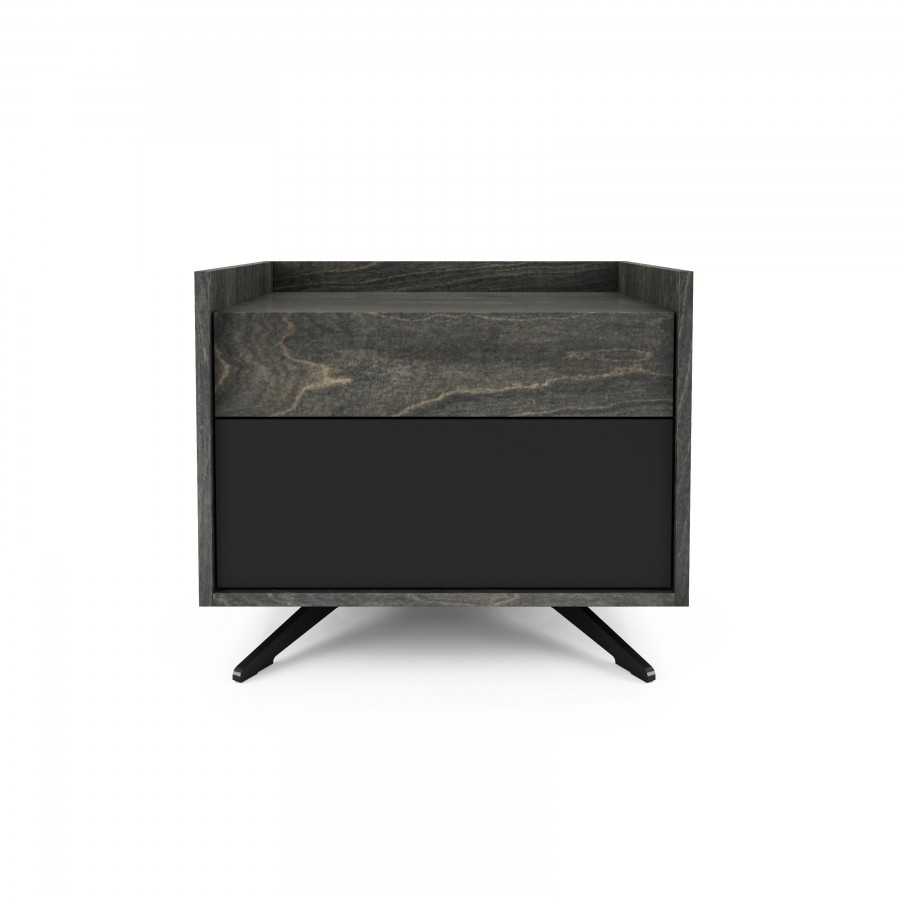 Shown in anthracite birch #021 & black lacquered glass front 2 drawer nightstand