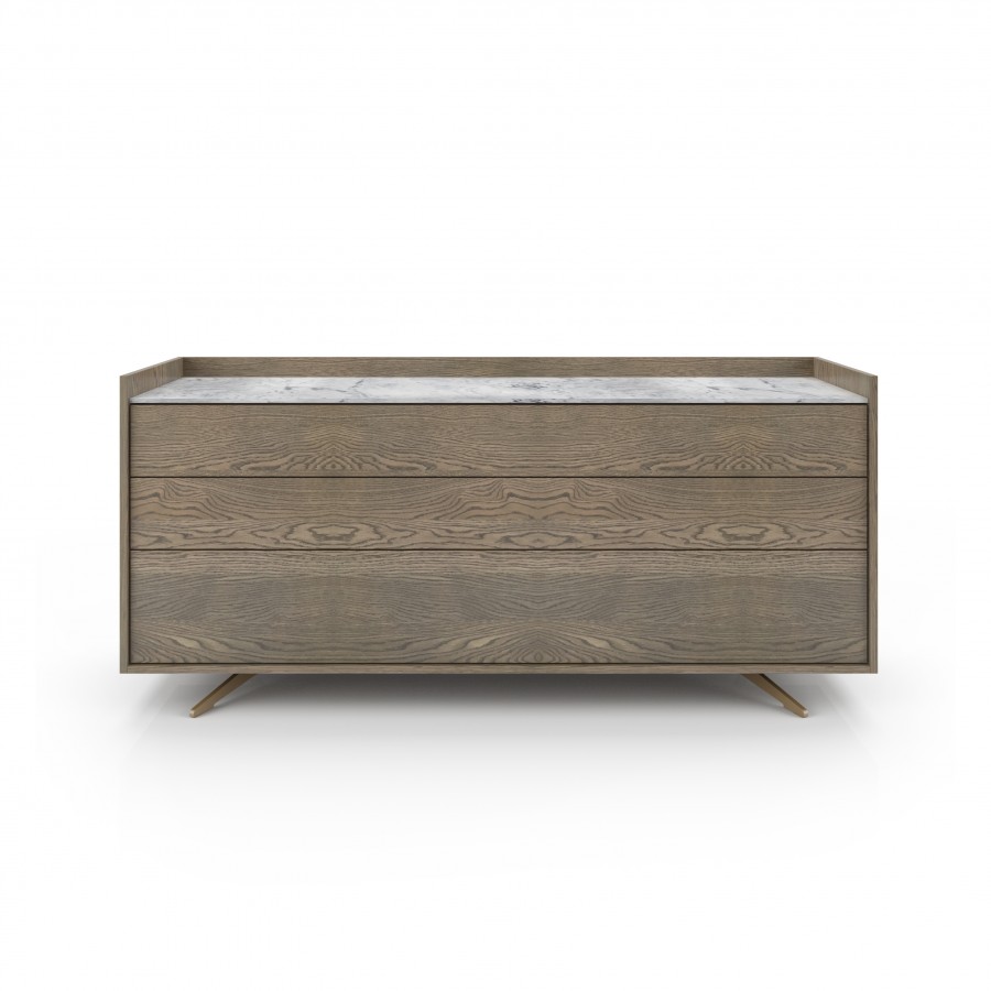 Shown in Raw Oak #405, White Cherokee marble 6 drawer dresser