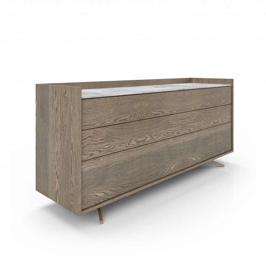 Shown in Raw Oak #405, White Cherokee marble 6 drawer dresser