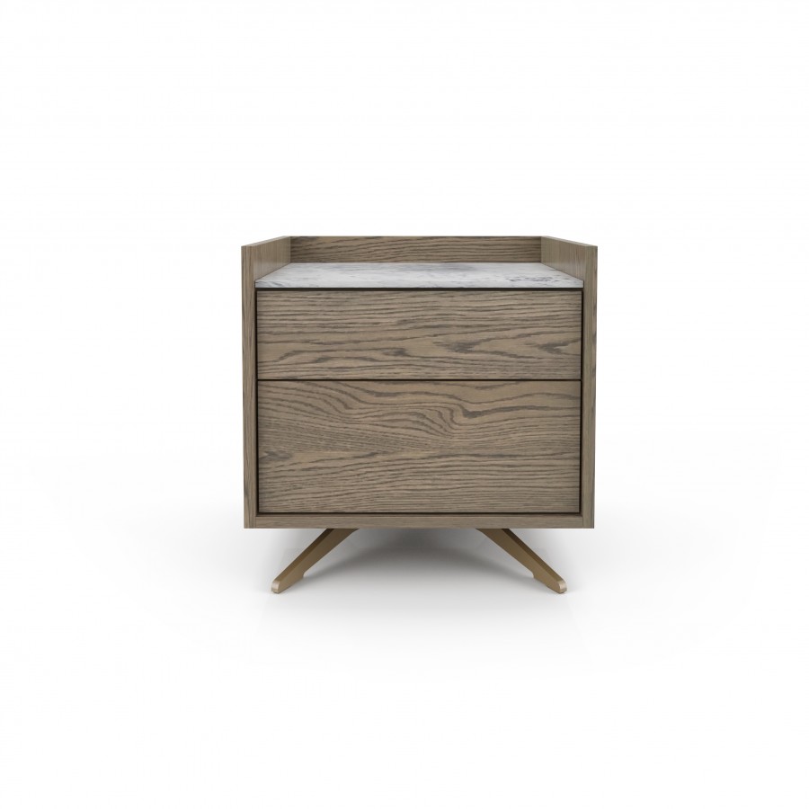Shown in Raw Oak #405, White Cherokee marble Small nightstand