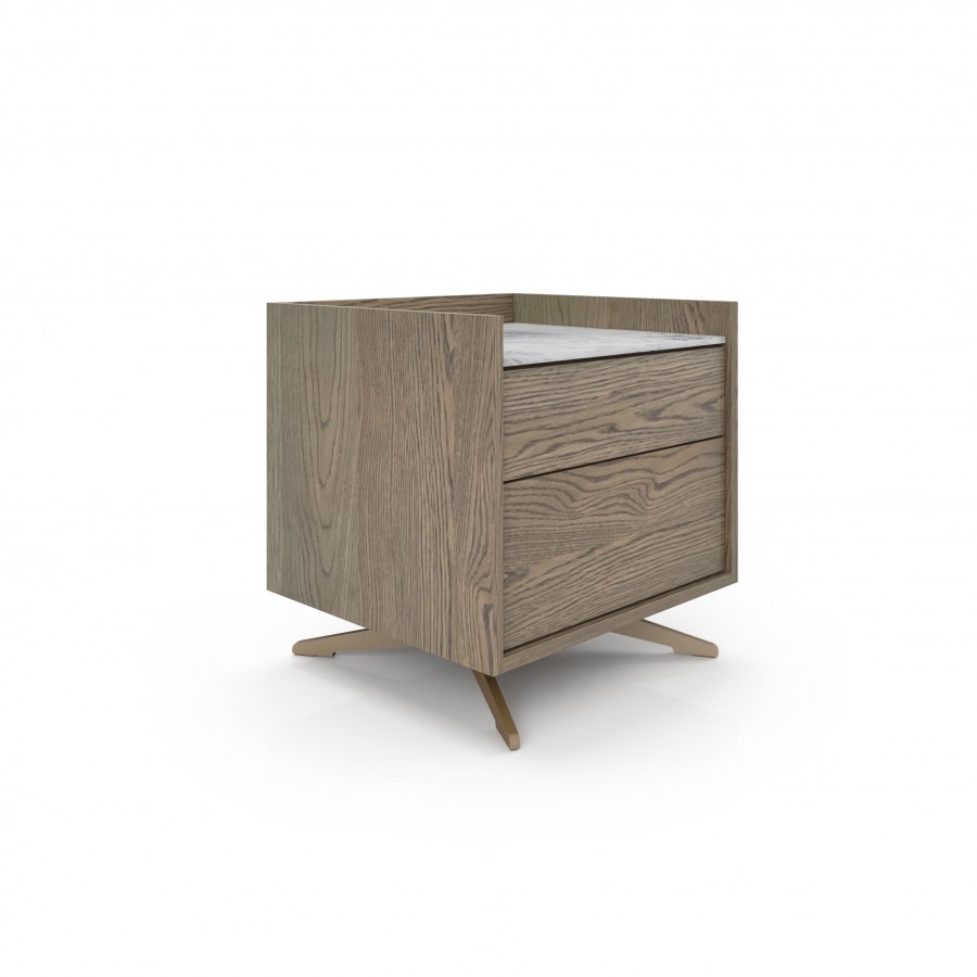 Shown in Raw Oak #405, White Cherokee marble Small nightstand