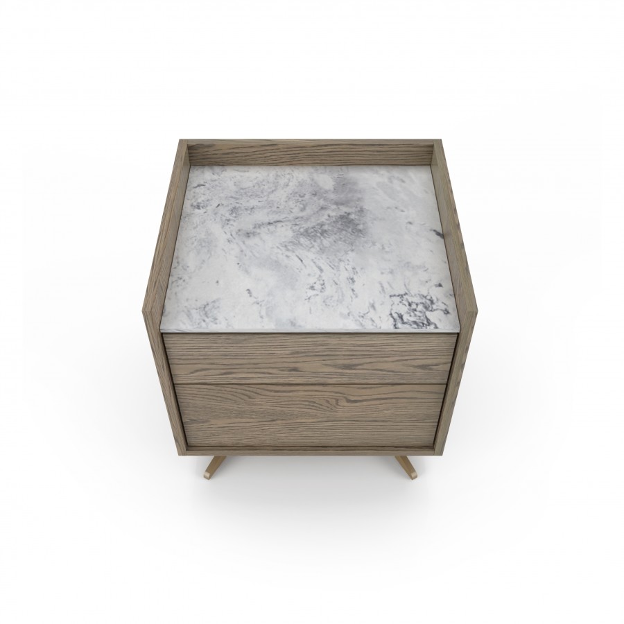 Shown in Raw Oak #405, White Cherokee marble Small nightstand