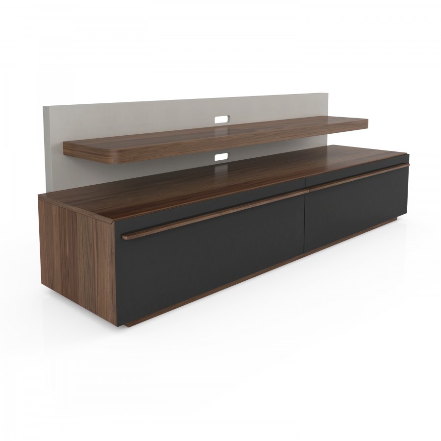Shown in QS Walnut 500 & lacquer 331 Media base with shelf