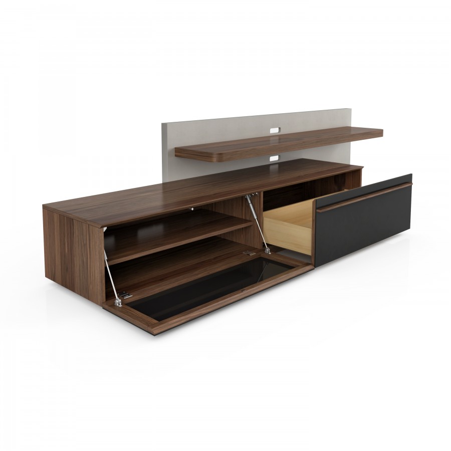 Shown in QS Walnut 500 & lacquer 331 Media base with shelf