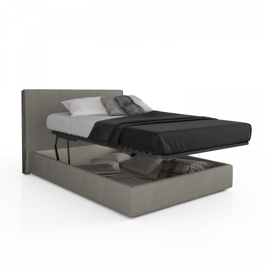 Shown in birch 021 and Club CL008 fabric Upholstered storage bed