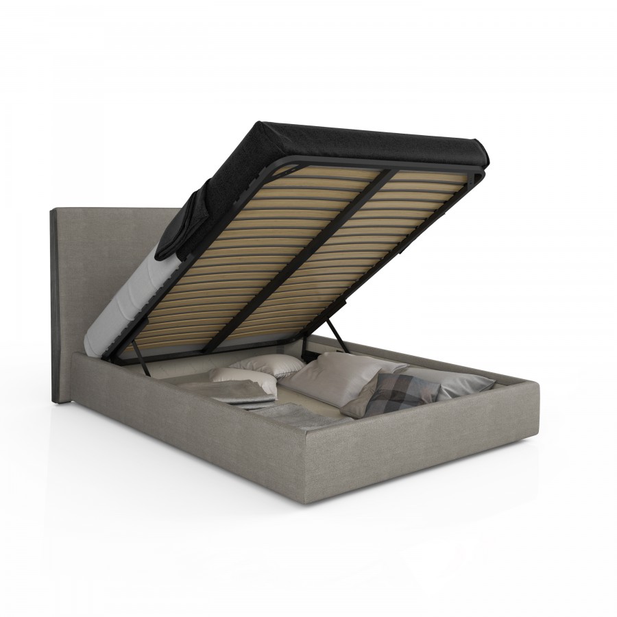 Shown in birch 021 and Club CL008 fabric Upholstered storage bed