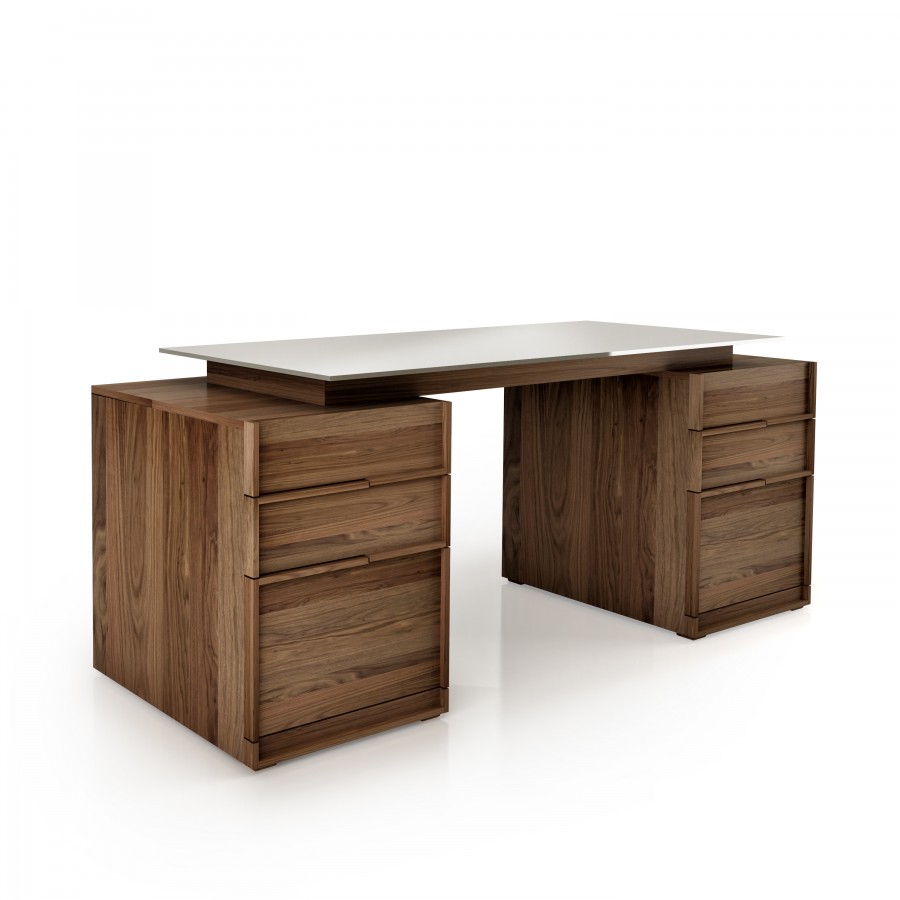 Shown in natural light walnut 500 and fog 352 work desk config. 2